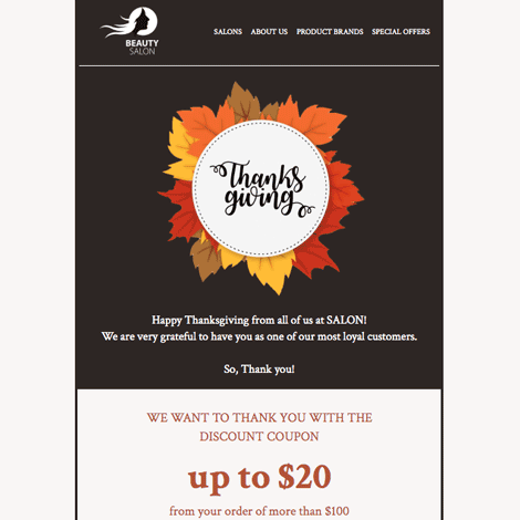 Thanksgiving Hair Salon Thank You Offer